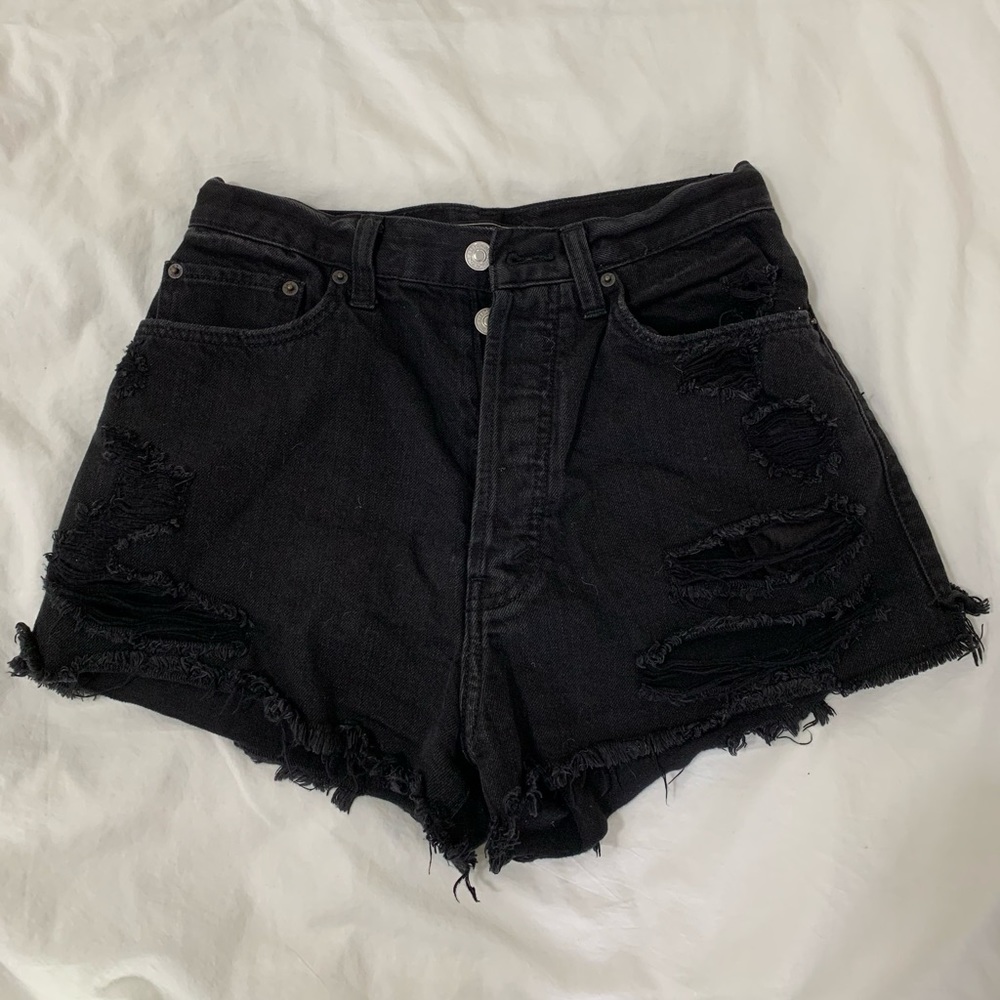 ABERCROMBIE black ripped denim shorts